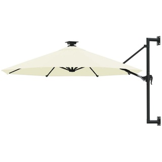 vidaXL Balkonsichtschutz Sonnenschirm Wandmontage mit LEDs Metallmast 300 cm Sandfarben beige