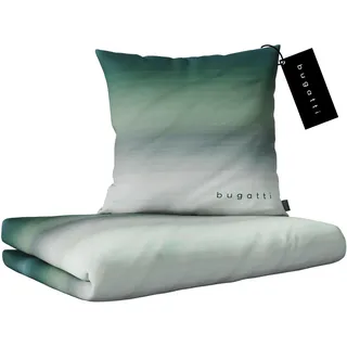 bugatti Bettwäsche 140 x 200 cm - 100% Baumwolle, Reißverschluss, anschmiegsam, weich & waschbar, Mako Satinbettwäsche gestreift grau grün Österreich Größe