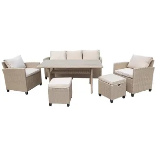 bellavista - Home&Garden® Gartenlounge-Set »Madeira II« Dininglounge Set Rattan Sitzgruppe Loungemöbel Lounge, (Set, 6-tlg), braun, Polyrattan, für 7 Personen, wetterfest - Garten, Terrasse braun|grau