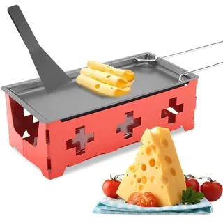 Tragbares Käse-Raclette-Set, 7,48 x 3,74 x 2,36 Zoll Abnehmbar Tablett für Käseschmelzen rotes Kochfeld, Backform, kleiner Spatel, Schaufelwender, Antihaft-Käse-Raclette-Rotaster,Herd-Set (Rot)