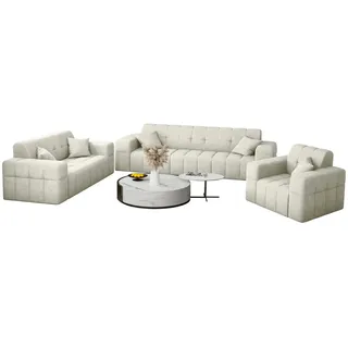 Fun Möbel Polstergarnitur Sofaset Designersofa NANCY 3-2-1 in Stoff Harmony, (Set, 3-tlg., inkl. 5 Zierkissen), Rundumbezug weiß