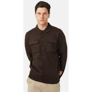Brave Soul Cardigan Herrenhemd mit langen Ärmeln und Knopfleiste braun S