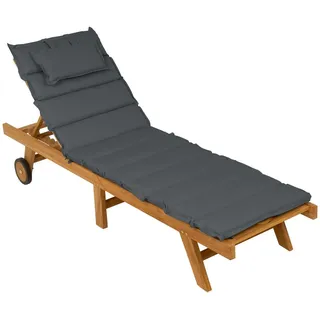 DIVERO Holzliege Gartenliege Teak Holz behandelt Räder Liegenauflage anthrazit