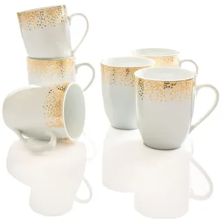 Dusty Gold Henkelbecher bauchig Set 6-teilig mit Echtgold-Auflage Porzellan | edle festliche Becher ca 340ml in der bauchigen Form, perfekt für alle Feierlichkeiten und Weihnachten, Waterside-Collection