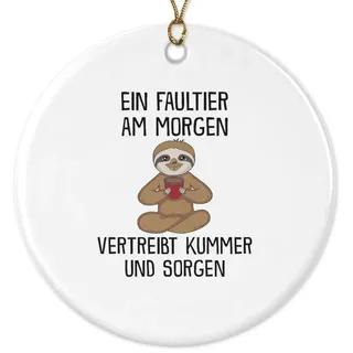 22Feels Weihnachtsbaumkugel Weihnachtsdeko Faultier Lustig Süß Tier Geschenk Humor Anhänger, MADE IN GERMANY, KERAMIK weiß