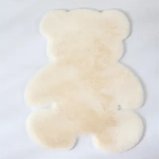 champracer Bär Lammfell Schaffell Teppich,Bärenteppiche, große Größe, Bärenform, Teppich, Teddybär, Kunstfell Teppich, rutschfeste Teppich Shaggy für Wohnzimmer (milchig weiß,90x120 cm)