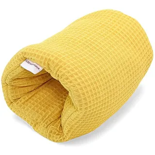 HOBEA-Germany Ministillkissen für unterwegs, Modell: Waffelmuster senfgelb | OEKO-TEX® STANDARD 100 zertifiziert, IGR zertifiziert (ergonomisches Produkt) Stillmuff Reisestillkissen Armstillkissen