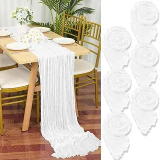 6x Tischläufer Weiß 55x300cm Gaze Stoff Rustikal Käsetuch Hochzeit
