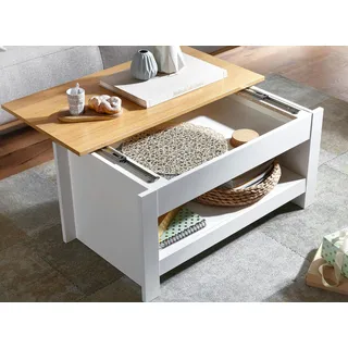 FineBuy Wohnzimmertisch Weiß 85x47x42cm Sofatisch Tisch mit Stauraum