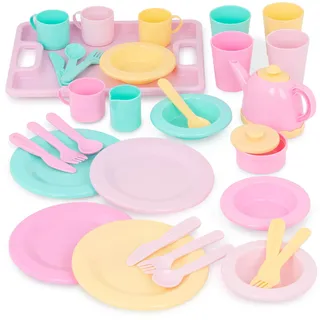 Battat - Geschirr Wishes Essgeschirr - Geschirrset - Teller, Tassen und Teeparty-Spielzeug - Spielküche für Kleinkinder, Kinder - Vorgetäuschtes Spiel - 3 Jahre +