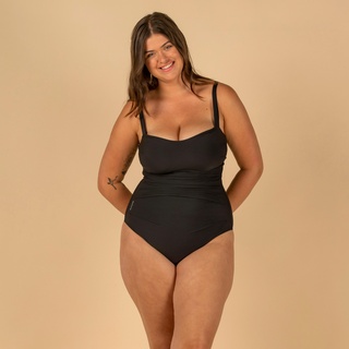 Badeanzug Damen Dora figurformend Flacher-Bauch-Effekt schwarz, SCHWARZ, 2XL