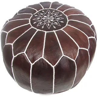 ALMADIH marokkanische Leder Sitzkissen braun Vintage - Gefüllt geliefert - 100% Handarbeit orientalische Bodenkissen Sitzsack Sitzpouf Fußhocker Lederkissen Pouf robust Echtleder (Ottoman Wood)