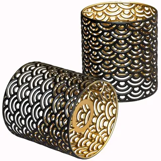 Osasy lampenschirm Tischlampe-Holz hängelampe rattan Lampenschirm boho Korb-Lampenschirm decke tischlampe Hängelampenschirme (Schwarz Gold, 14cm durchmesser 15cm höhe)