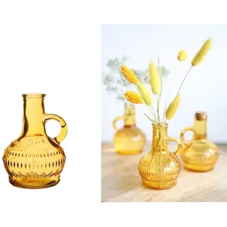 NaDeco Glasvase klein 'Lille', Höhe 10cm, Durchmesser 7 cm, viele Farben zur Auswahl | Glasflasche | Bunte Dekoflasche | Kleine Glas-Flaschen | Kleine Deko-Vasen | Deko-Blumenvase, Farbe:Ocker