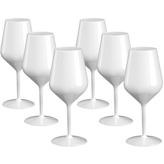 Doimoflair Weingläser aus Kunststoff bruchsicher Weinbecher Sektgläser Plastik Weiß 47 cl. Set 6 Stück