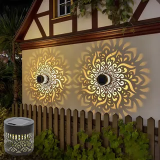 Decorative Solar Mandala Lights, Mandala Wandleuchte Solar, Solarlaterne Für Außen Mit Lichtprojektion, Wasserdicht & Vollautomatisch, Gartenleuchte Für Terrasse, Zaun, Balkon & Hof (Licht-C, 1PC)
