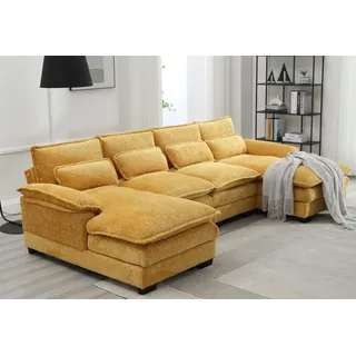 LVHOM XXL-Ecksofa U-Form, Sofagarnitur Wohnlandschaft Couch Sofa Couchgarnitur Eckgarnitur, 4 Sitzer, 261x82x134 cm, Gelb - Gelb