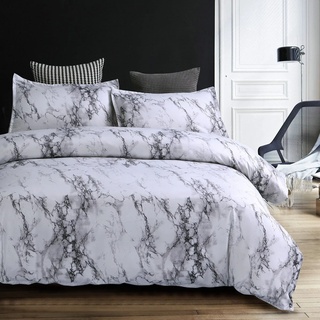 Bettwäsche Bettbezug Set 220x240cm Weiß Grau Marmor Muster Modern Style Mikrofaser Bettbezug mit Reißverschluss Schließung Bettwäsche-Set für Männer und Frauen