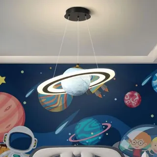 Yuelux LED Pendelleuchte Kinderzimmer mit Planeten-Design 55cm Blau | Dimmbare Weltraum-Hängelampe für Schlafzimmer & Lernbereich – sicher & energiesparend, ideal für kleine Entdecker