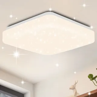 ZMH Deckenlampe Led Deckenleuchte Schlafzimmer - 15W Schlafzimmerlampe Sternenhimmel Neutralweiß Flurlampe Klein Glitzer Küchenlampe Quadratisch Flur Deckenbeleuchtung für Küche Kinderzimmer