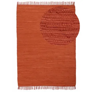 carpetfine Kelim Chindi uni, orange, 90x160 cm, handgewebt, | Fleckerlteppich aus Baumwolle, für Wohnzimmermit Fransen
