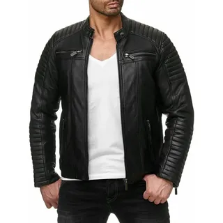 RedBridge Lederimitatjacke Urban Bikerjacke Steppjacke Kunstleder Schwarz Stehkragen mit Druckknopf schwarz