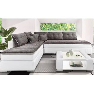 Ecksofa INOSIGN "Night & Day L-Form mit Dauer-Schlaffunktion ohne Armlehnen", grau (weiß, grau), B:304cm H:98cm T:223cm, Luxus-Kunstleder / grobe Struktur (80% Polyester / 20% Polyacryl), Unterseite Topper: Bezug der Spiegelfläche aus Matratzendrell (100% Polyester), Struktur fein ( 100% Polyester ), Struktur grob (80% Polyester, 20% Polyacryl), Sofas, mit Boxspring-Bettfunktion 180x200 cm und Bettkasten, Dauerschläfer