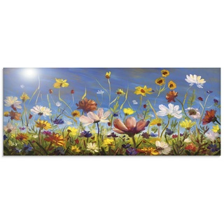 ARTland Glasbilder Wandbild Glas Bild einteilig 125x50 cm Querformat Blumenwiese Frühling Blumen Blüten Natur Himmel Bunt U1QU