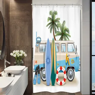 Riyidecor Stall Vacation Coastal Duschvorhang 91,4 cm B x 183,9 cm H Palmen, Strand, Camping, Küste, Sommer, tropisches Essen, Sonnenlicht, Autodekoration, Stoff, Polyester, wasserdicht, 7 Stück,