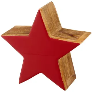Weihnachtsdeko Massivo Stern Rot & Natur Ø 19 cm - Mangoholz