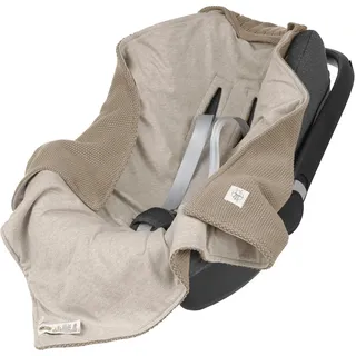 LÄSSIG Baby Strickdecke für Autositz Autositzdecke Einschlagdecke Babyschale 100% Bio-Baumwolle GOTS taupe