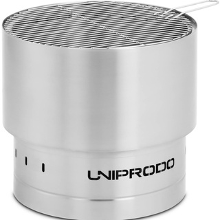 Uniprodo Feuerschale - aus Edelstahl - mit Grillrost - 50 x 50 x 45 cm