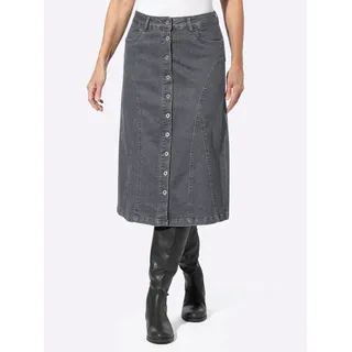 Jeansrock INSPIRATIONEN, Damen, Gr. 24, grau (grau, denim), 98% Baumwolle, 2% Elasthan, unifarben, wadenlang, Röcke Jeansrock