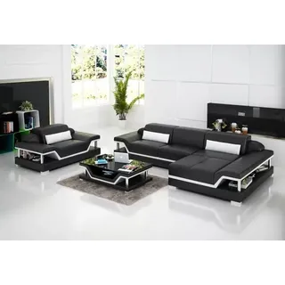 Ecksofa LForm Sessel Couchtisch Ledersofa Couch Sofa Wohnlandschaft 2tlg. Set