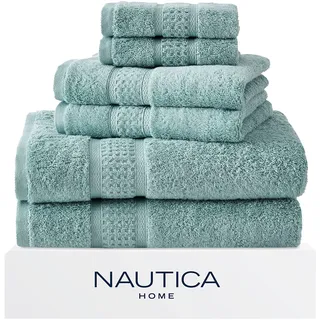 Nautica - 6 Stück Badetücher, saugfähige & lichtbeständige Baumwolle, Handtuch-Set, modische Badezimmer-Dekoration, Öko-Tex-Zertifiziert (Ozean-Türkis, 6 Stück)