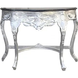 Casa Padrino Barock Konsolentisch Silber / Schwarz mit Marmorplatte  - Konsole
