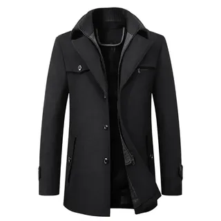 VYOTWBZ Wollmantel, Herren PEA Coat 2024 Herbst und Winter Neue Männer Wollmantel Doppelkragen Mantel Herrenmode Trenchcoat(Schwarz,XL)