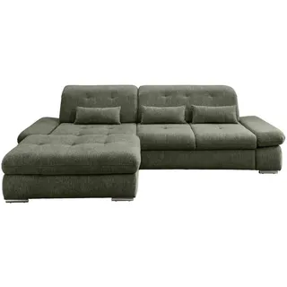 Mid.you Ecksofa, Dunkelgrün, Metall, Uni, 4-Sitzer, Füllung: Schaumstoff, Ottomane links, L-Form, 300x196 cm, Made in EU, Liegefunktion, seitenverkehrt erhältlich, Schlafen auf Sitzhöhe, Rücken echt, Armteil links, rechts, Wohnzimmer, Sofas & Couches, Wohnlandschaften, Ecksofas