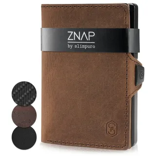 slimpuro ZNAP Slim Wallet Briefttasche Braun Aluminium, Echtes Leder