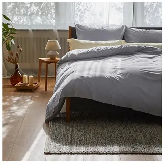 Urbanara Partnerbettwäsche Bettwäsche-Set Perpignan I 100% Baumwolle (Gekämmt), Perkal, 2 teilig, Schlichte Perkal Bettwäsche Atmungsaktiv & Leicht grau