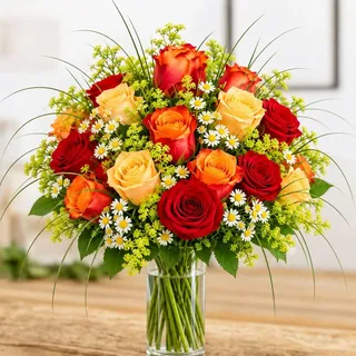 Premiumblumenstrauß mit 15 langstieligen Rosen # Premiumstrauß # Großer XXL Strauß # Rot # Gelb-Rot # Creme