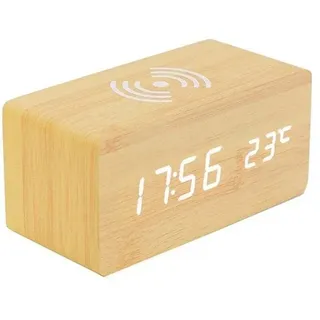 Digitaler Thermometer-wecker, Digitaler Holzwecker, Led-digitalwecker Aus Holz Mit Kabelloser Ladefunktion, Wecker Aus Holz Mit Induktionsladegerät, Kabelloses Ladegerät Für Schlafzimmer/büro