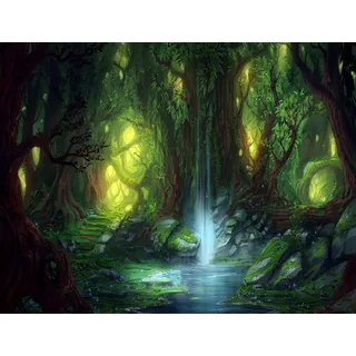 SHRAPHY GTXPUH563 Magic Forest Tapisserie 230 x 180 cm, Fantasie-Feenwaldlandschaft, heller Wasserfall-Wunderland, Glühwürmchen, Wandbehang für Schlafzimmer