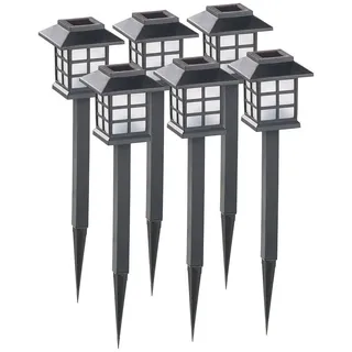 Lunartec Gartensolarleuchten: 6er-Set Solar-LED-Wegeleuchten Asian mit Lichtsensor, IP44 (Solarlampen Garten, Solarleuchten für den Garten, Boden)