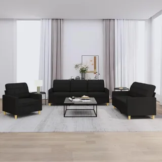 Iiaky Sofa Set 3 2 1 Wohnzimmer Sofagarnitur 3-2-1Couchgarnitur Wohnzimmer Set StoffSofa-Schwarz-Mit Kissen