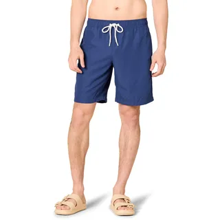 Amazon Essentials Herren Badeshorts Lang - Badehose Herren 23cm mit Netzfutter, Taschen und Kordelzugverschluss, Marineblau, L