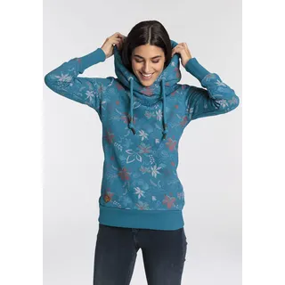 Ragwear Sweater "GRIPY FLOWERS O", Damen, Gr. S (36), blau, Sweatware, Obermaterial: 90% Baumwolle, 10% Polyester, geblümt, gemustert, mehrfarbig, kontrastfarbene Details, bedruckt, casual, figurumspielend, Langarm, Sweatshirts, Hoodie mit floralem All Over-Druck