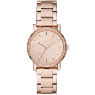 DKNY Damski zegarek Soho z trzema wskazówkami ze stopu metali, rozmiar koperty 34 mm, Różowe złoto