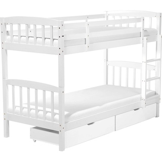 Beliani, Kinderbett, Hochbett Holz mit Bettkasten weiß 90 x 200 cm REVIN (90 x 200 cm)