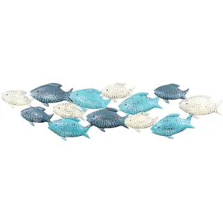 levandeo Metallbild Fische L74cm Wandskulptur Wandbild Blau Grau Creme Maritim Wanddeko Metalldeko Fischschwarm Metall Deko Industrial Wandkunst Design